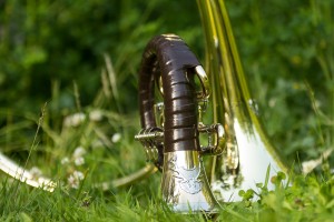 Ventilhorn mit brauner Antik-Wicklung und Hirschgeweih